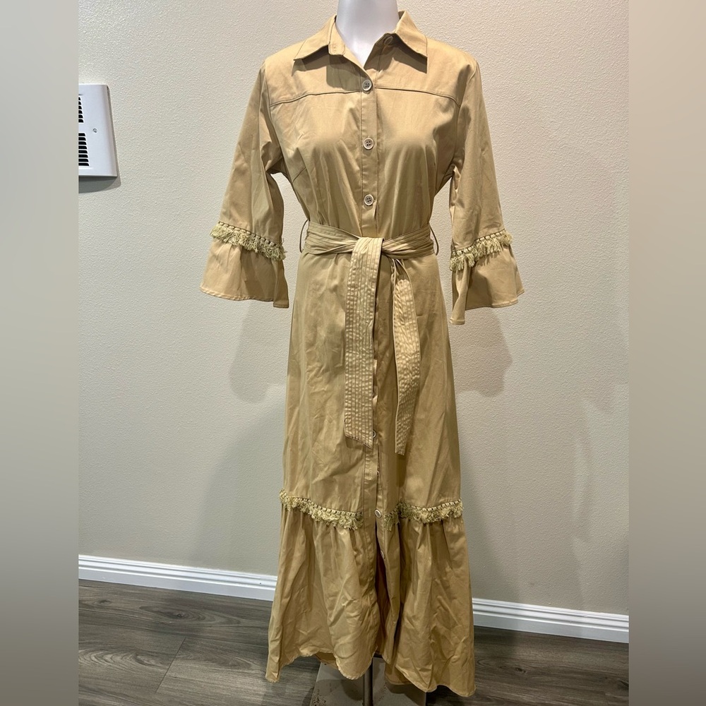 Elegant Beige Button-Down Maxi Dress